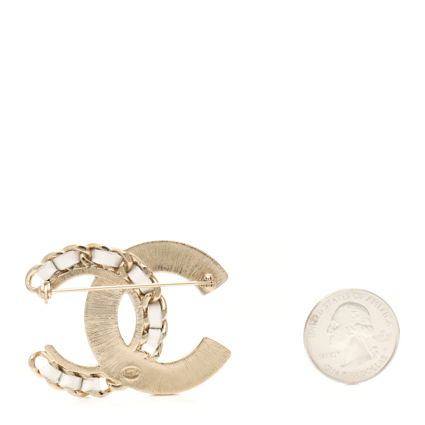 Lambskin Pearl Crystal CC Chain Brooch White Gold