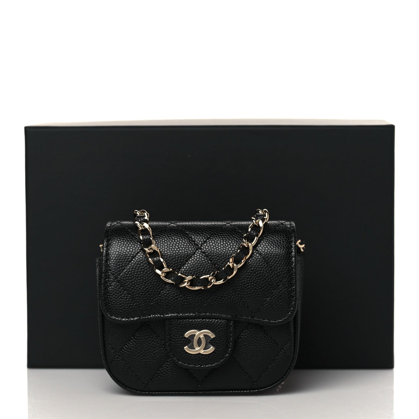 Caviar Quilted Mini Clutch With Chain Black