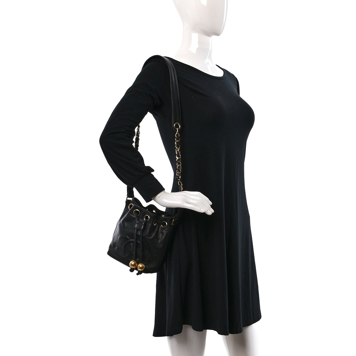 Caviar CC Chain Mini Drawstring Bag Black