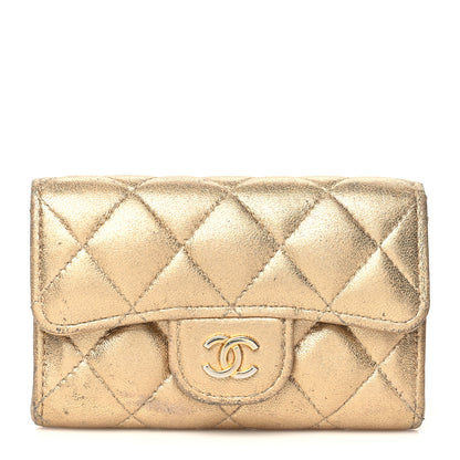 Chanel Metallic Lambskin Quilted Flap Card Holder Wallet Gold 1 of 13