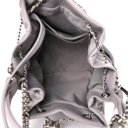 Chanel Caviar Flat Quilted CC Chain Bucket Drawstring Bag Light Grey 5 of 10