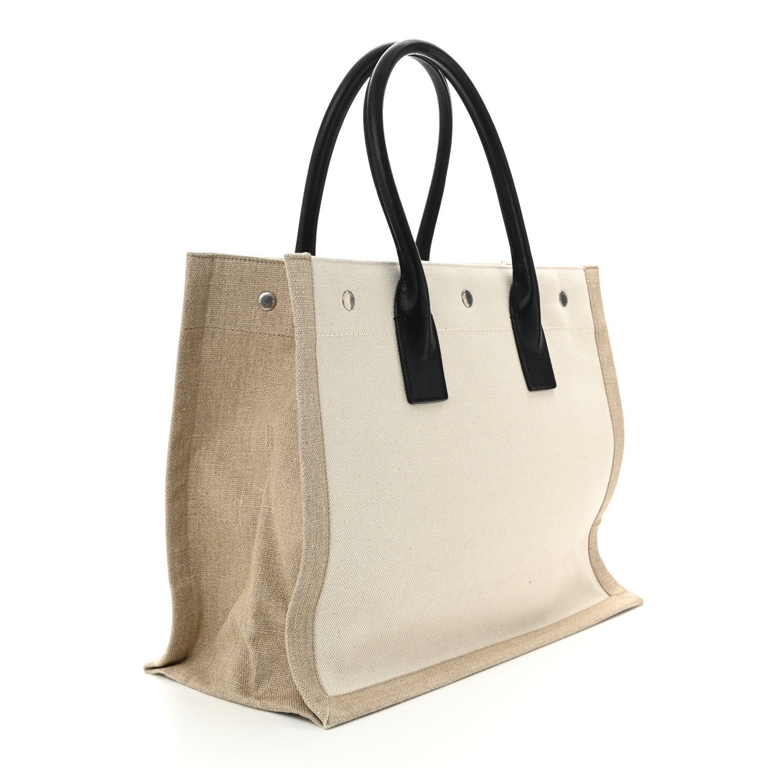 Saint Laurent Linen Calfskin Small Rive Gauche Tote Greggio Natural 3 of 10