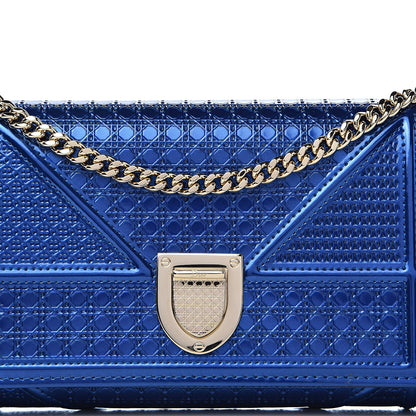 Christian Dior Metallic Patent Micro-Cannage Diorama Croisiere Chain Wallet Blue 11 of 11