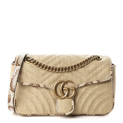 Gucci Raffia Elaphe Matelasse Small GG Marmont Shoulder Bag Natural Cream Brown 1 of 10