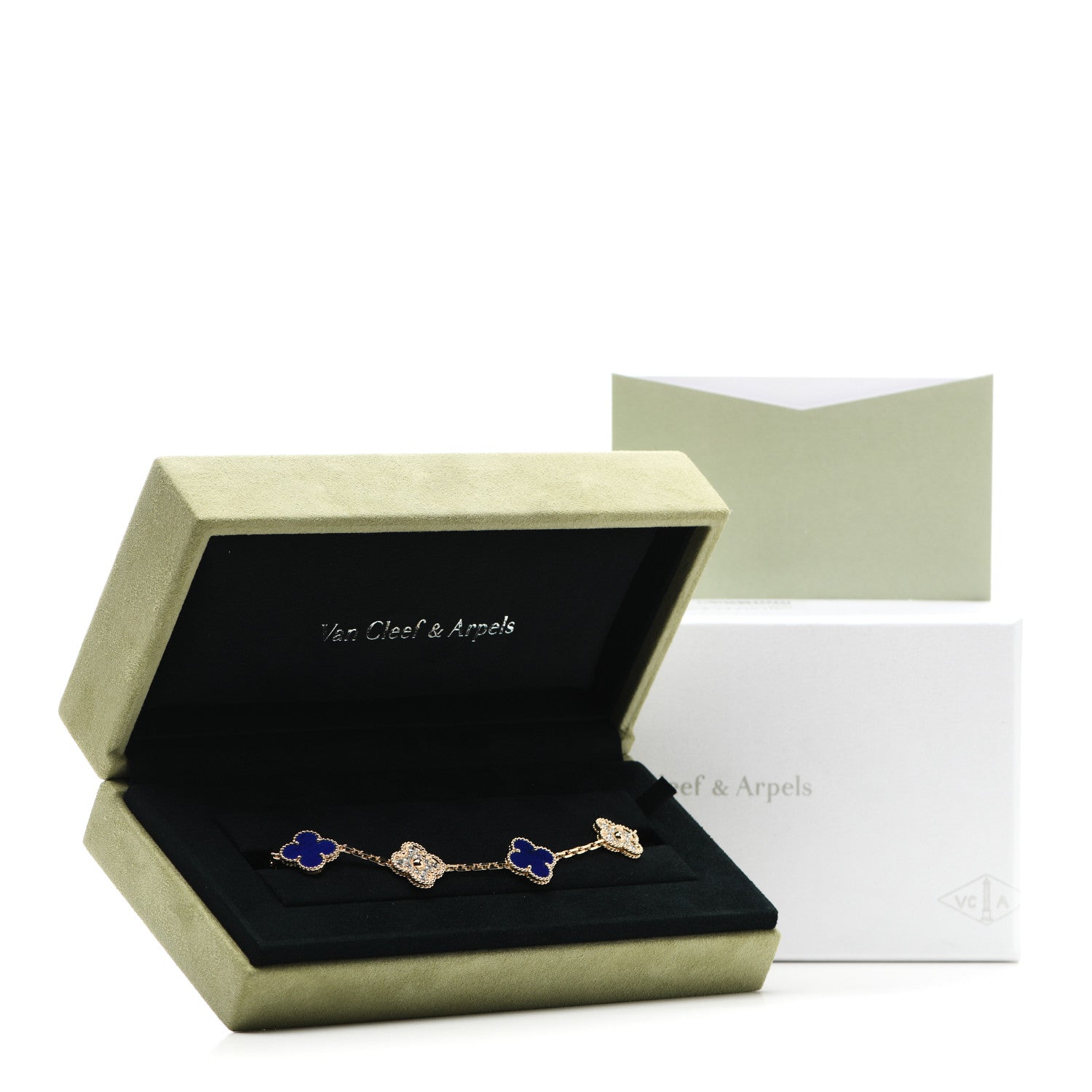 Van Cleef & Arpels 18K Yellow Gold Diamond Lapis Lazuli 5 Motifs Vintage Alhambra Bracelet 5 of 5