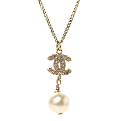 Chanel Pearl Crystal CC Pendant Necklace Light Gold 4 of 5