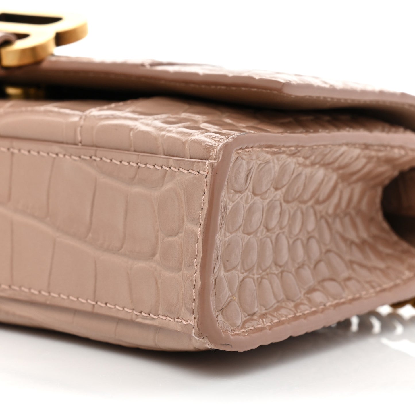 Shiny Calfskin Crocodile Embossed Hourglass Chain Bag Nude Beige