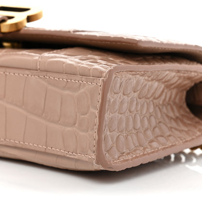 Balenciaga Shiny Calfskin Crocodile Embossed Hourglass Chain Bag Nude Beige 8 of 13