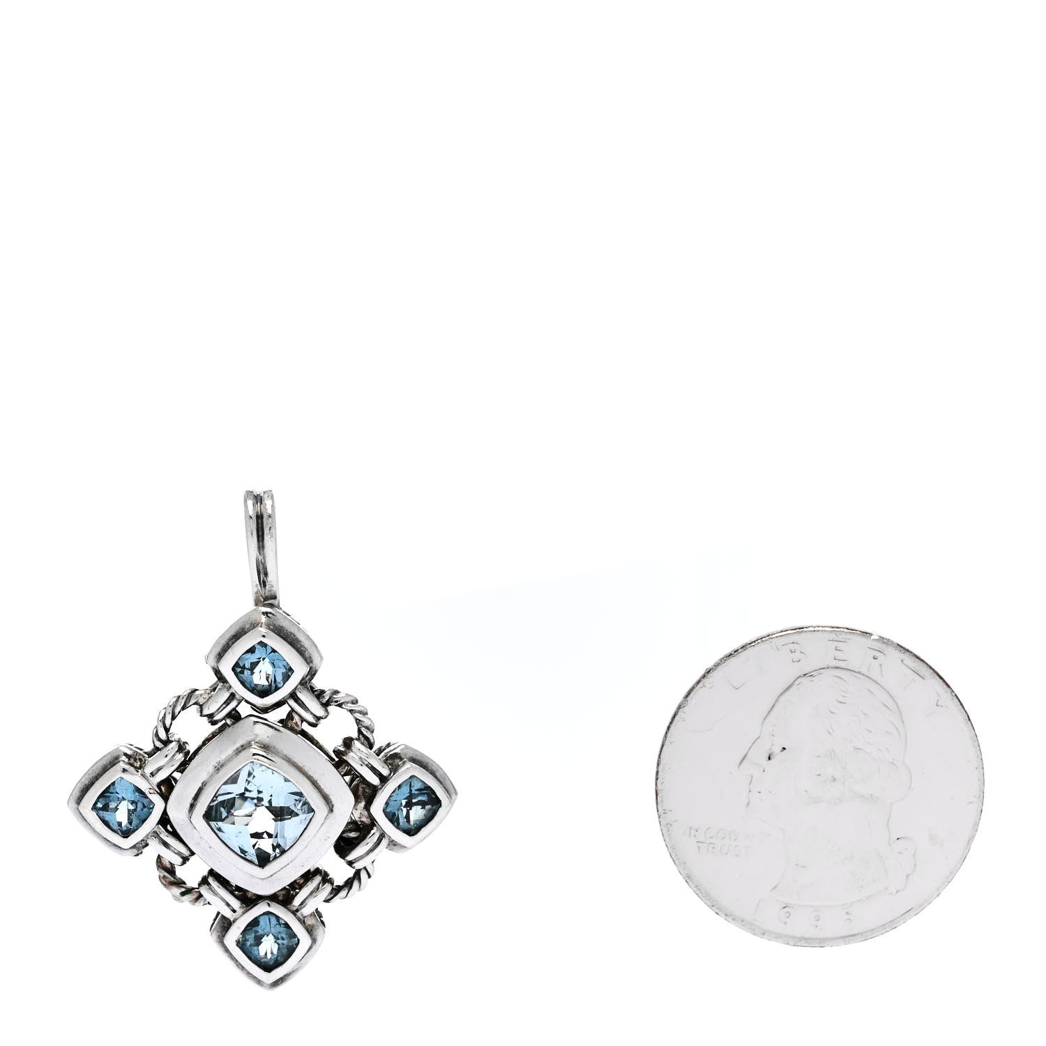 David Yurman Sterling Silver Blue Topaz Renaissance Cross Enhancer Pendant 2 of 4