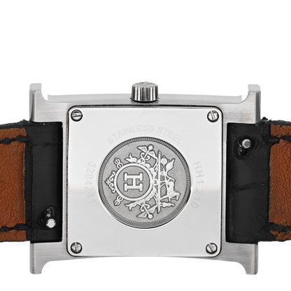 Hermes Stainless Steel Alligator Diamond Mother of Pearl 21mm Heure H Hour Quartz Watch Noir 4 of 4