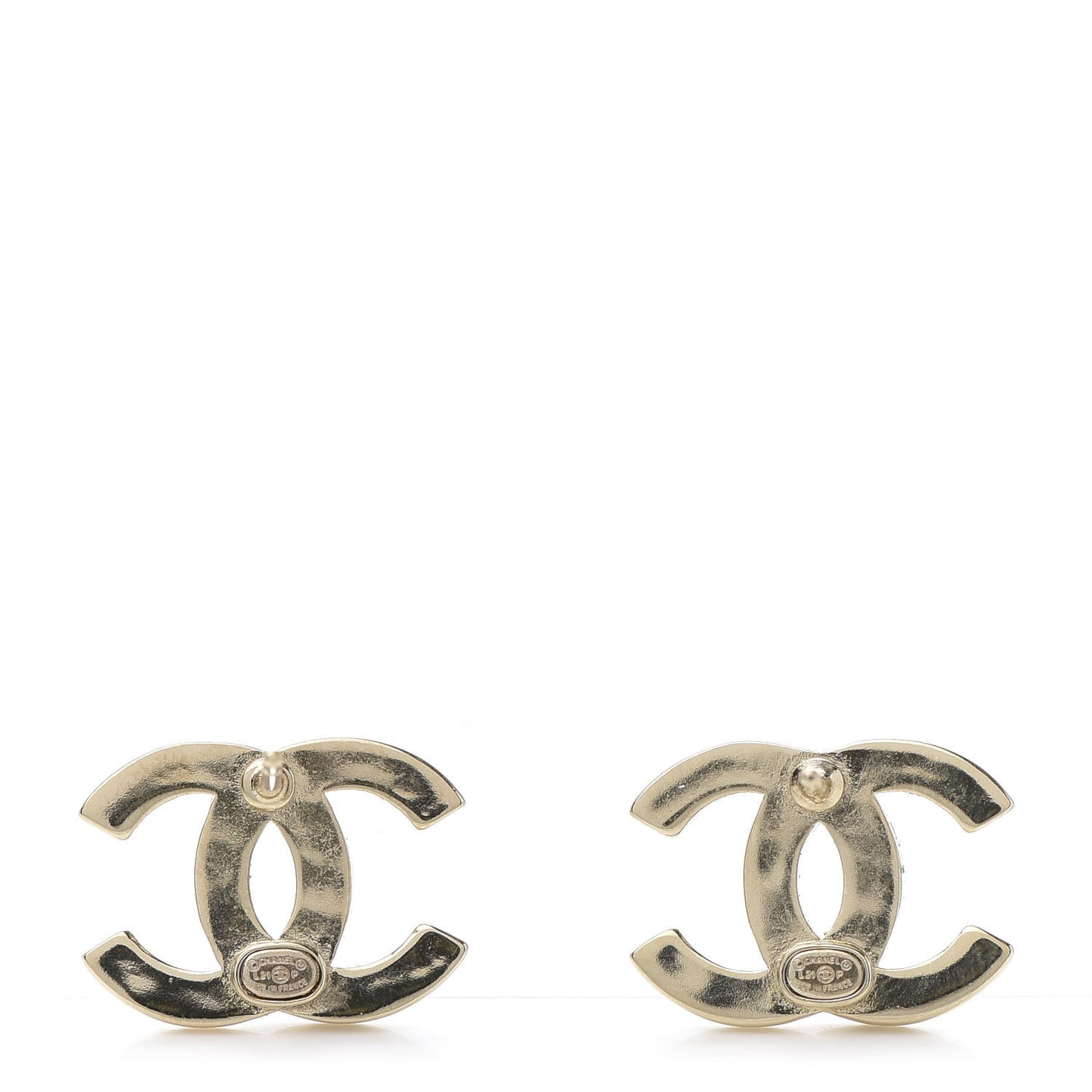Crystal Metal CC Paris Button Stud Earrings Gold