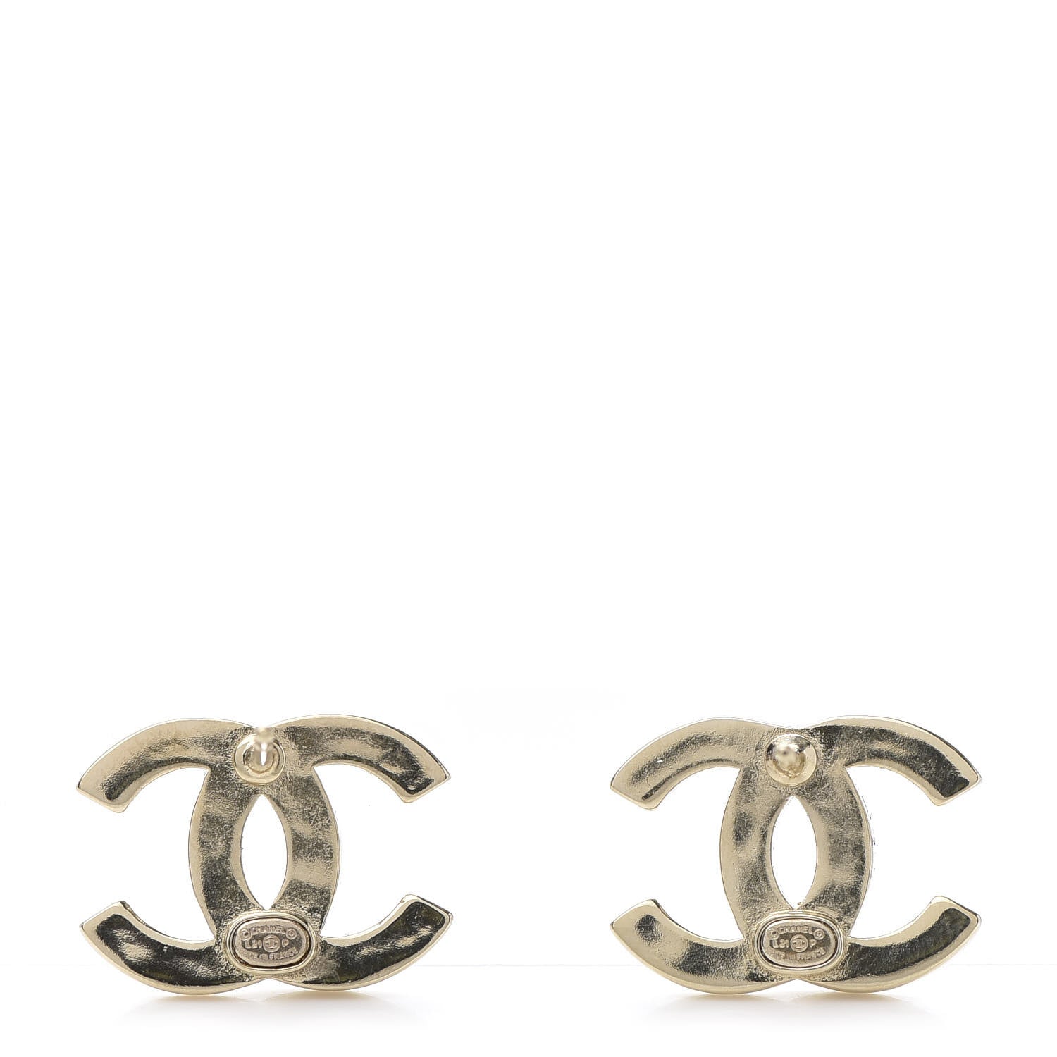 Chanel Crystal Metal CC Paris Button Stud Earrings Gold 4 of 6