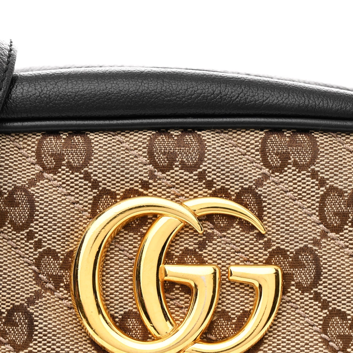 Gucci Monogram Matelasse Diagonal Small GG Marmont Chain Shoulder Bag Beige Black 8 of 10