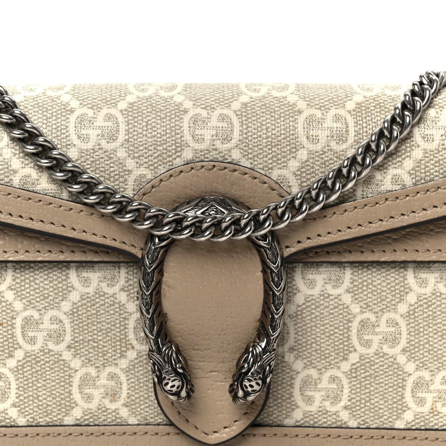 Gucci GG Supreme Monogram Textured Dollar Calfskin Super Mini Dionysus Shoulder Bag Beige Mystic White Oatmeal 8 of 11