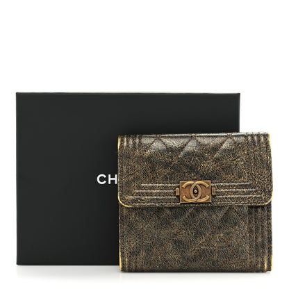 Chanel Cracked Metallic Calfskin Quilted Compact Boy Wallet Gold 17 of 17