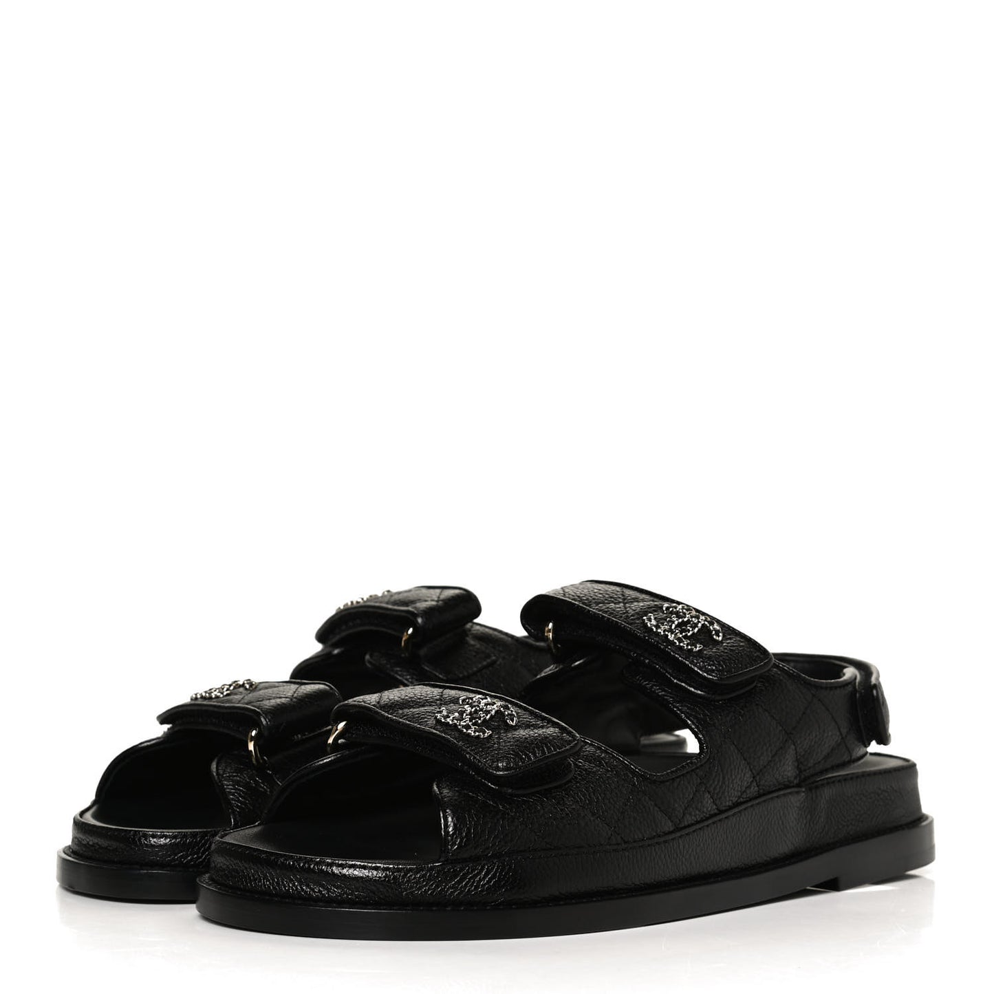 Grained Calfskin Velcro Dad Sandals 38 Black