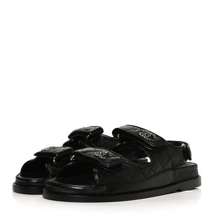 Chanel Grained Calfskin Velcro Dad Sandals 38 Black 3 of 11