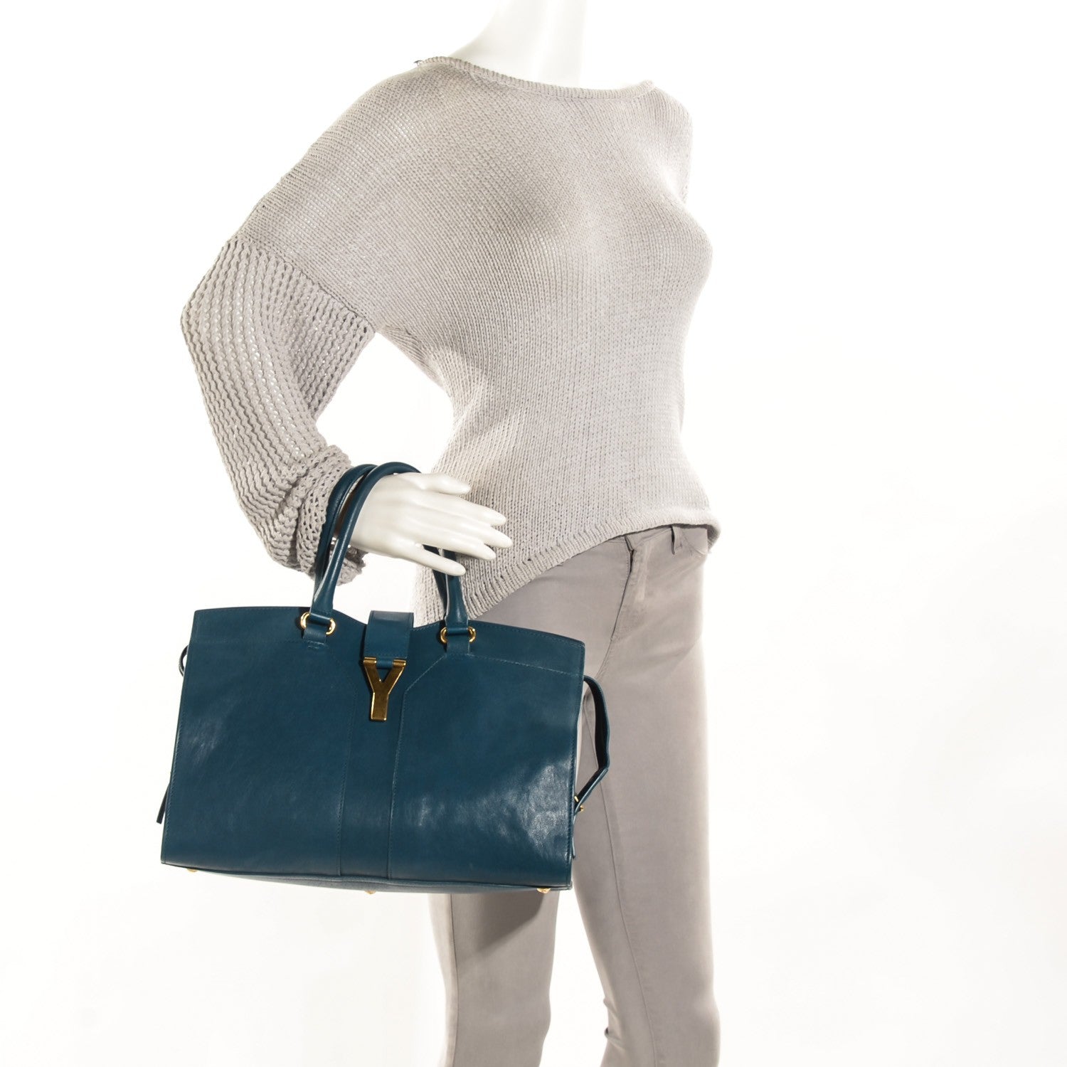 Saint Laurent Sheepskin Medium Cabas ChYc Peacock Blue 2 of 8