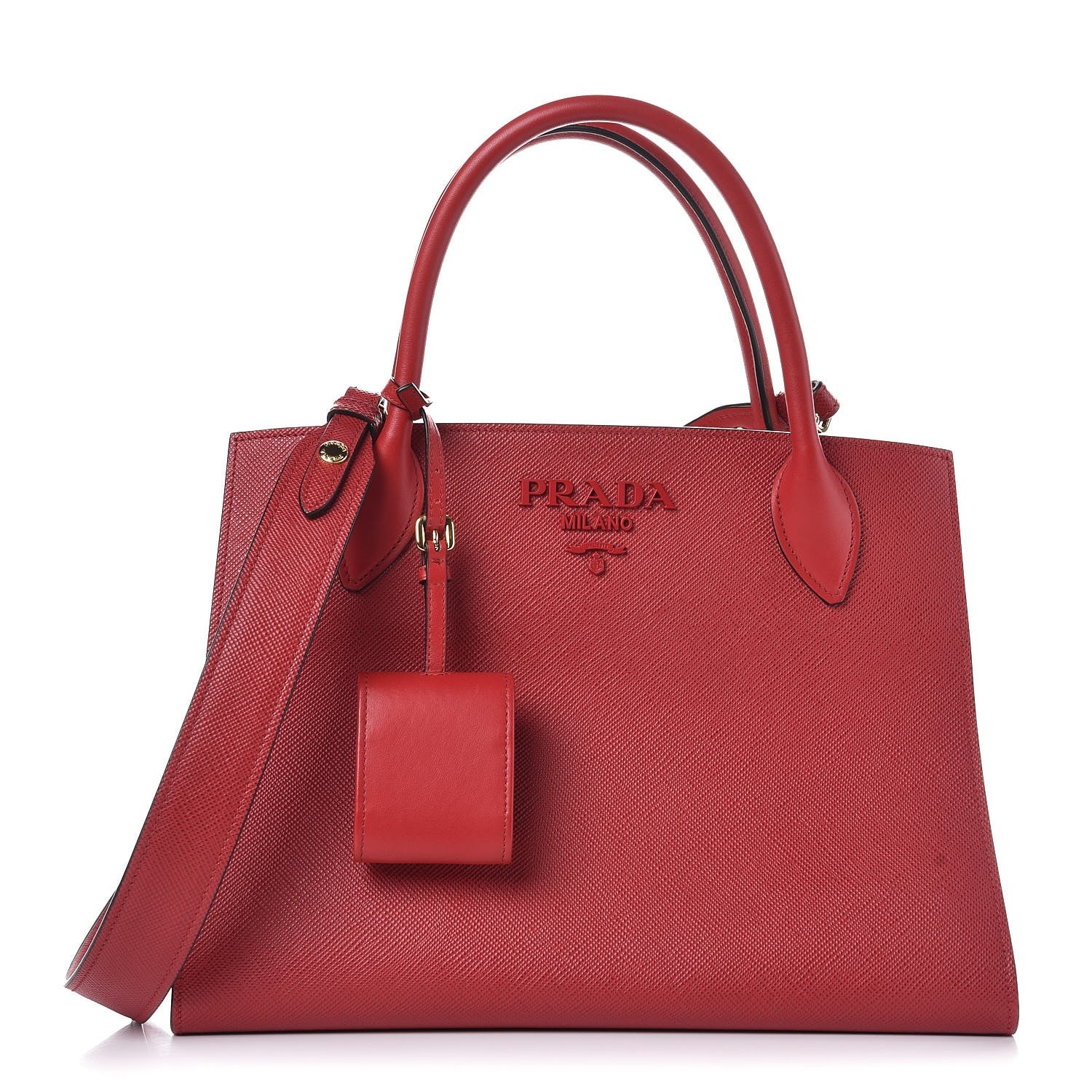 Prada Saffiano Cuir Calfskin Large Monochrome Top Handle Tote Fuoco 1 of 7