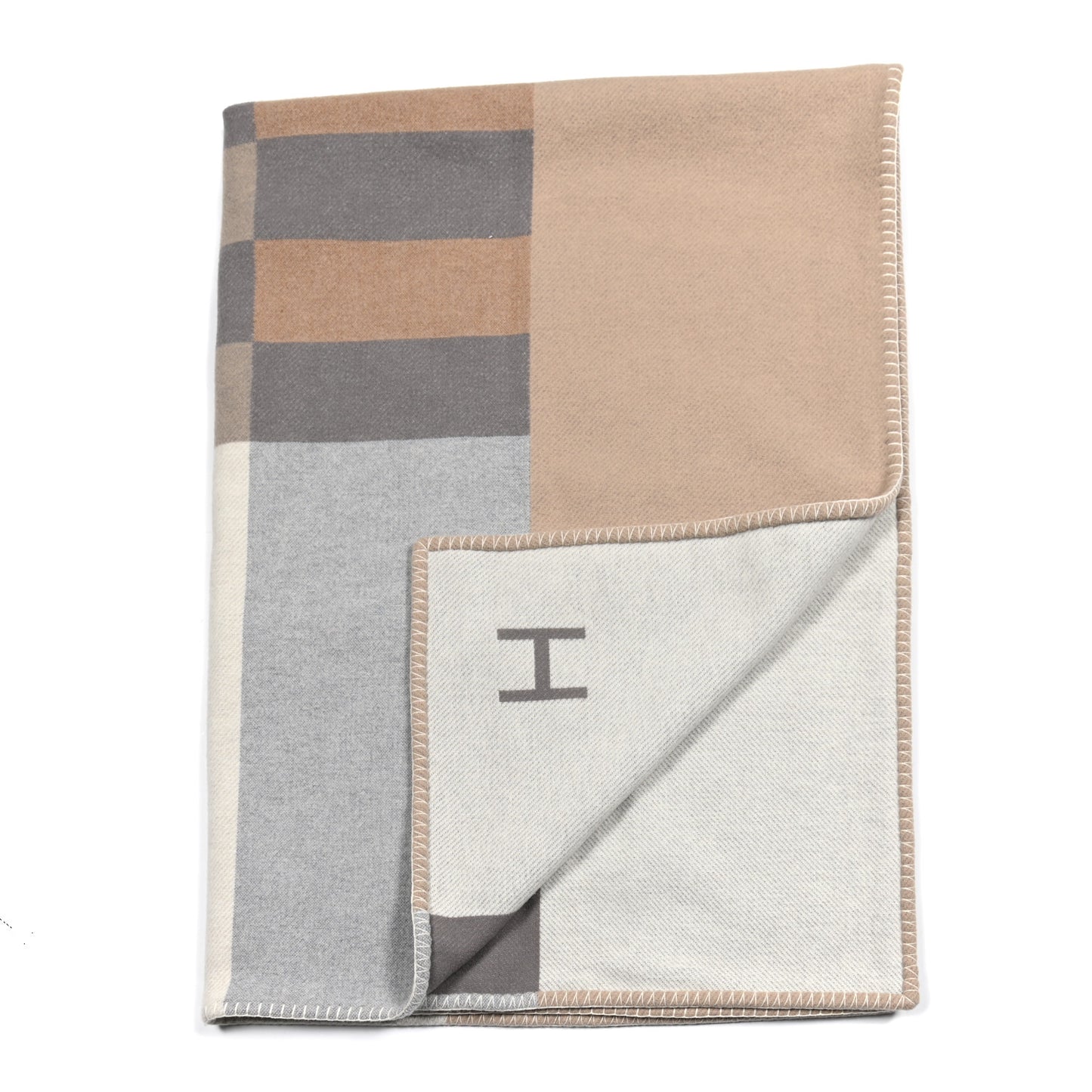 Wool Cashmere H Casaque Blanket Sable Ecru