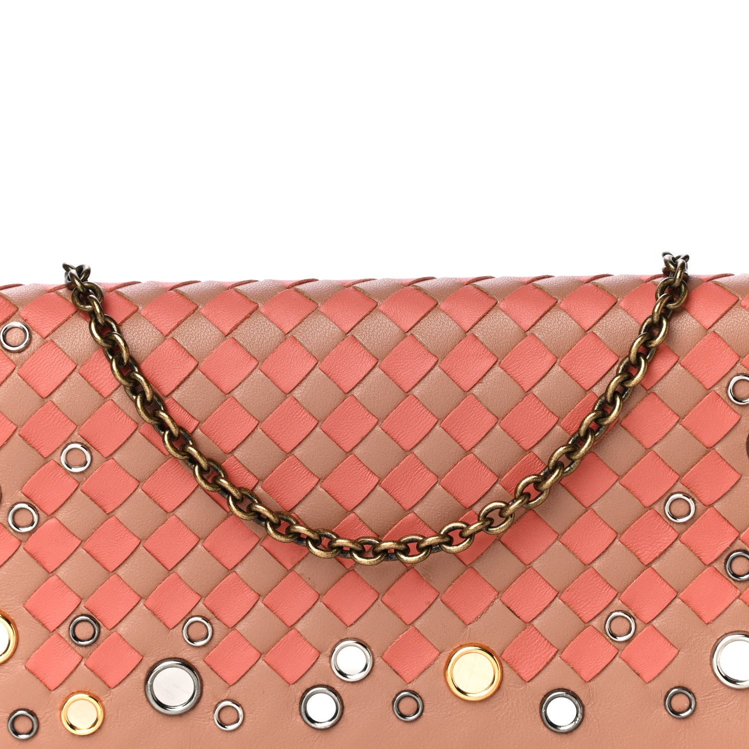 Bottega Veneta Nappa Intrecciato Studded Embellished Chain Wallet Tan Corallo 8 of 14