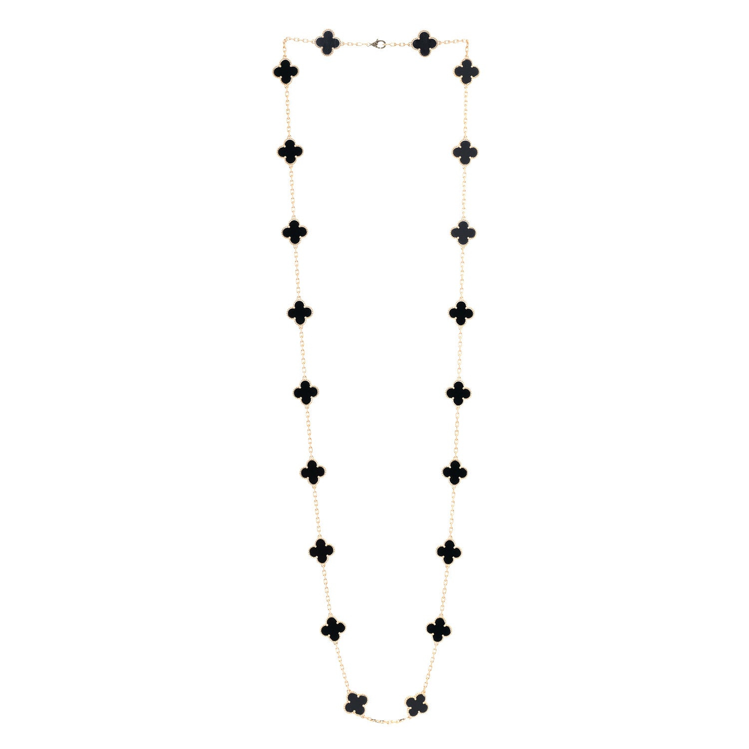 Van Cleef & Arpels 18K Yellow Gold Black Onyx 20 Motifs Vintage Alhambra Necklace 2 of 5