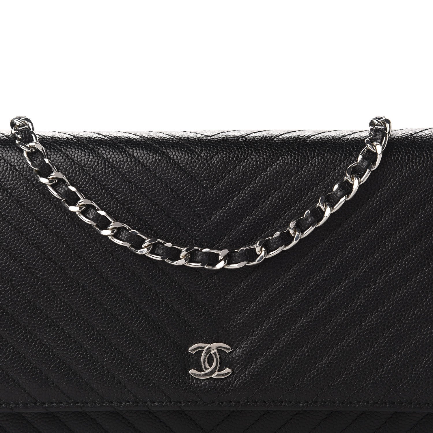 Chanel Caviar Chevron Quilted Wallet On Chain WOC Black 11 of 12