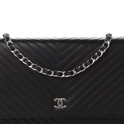 Chanel Caviar Chevron Quilted Wallet On Chain WOC Black 11 of 12
