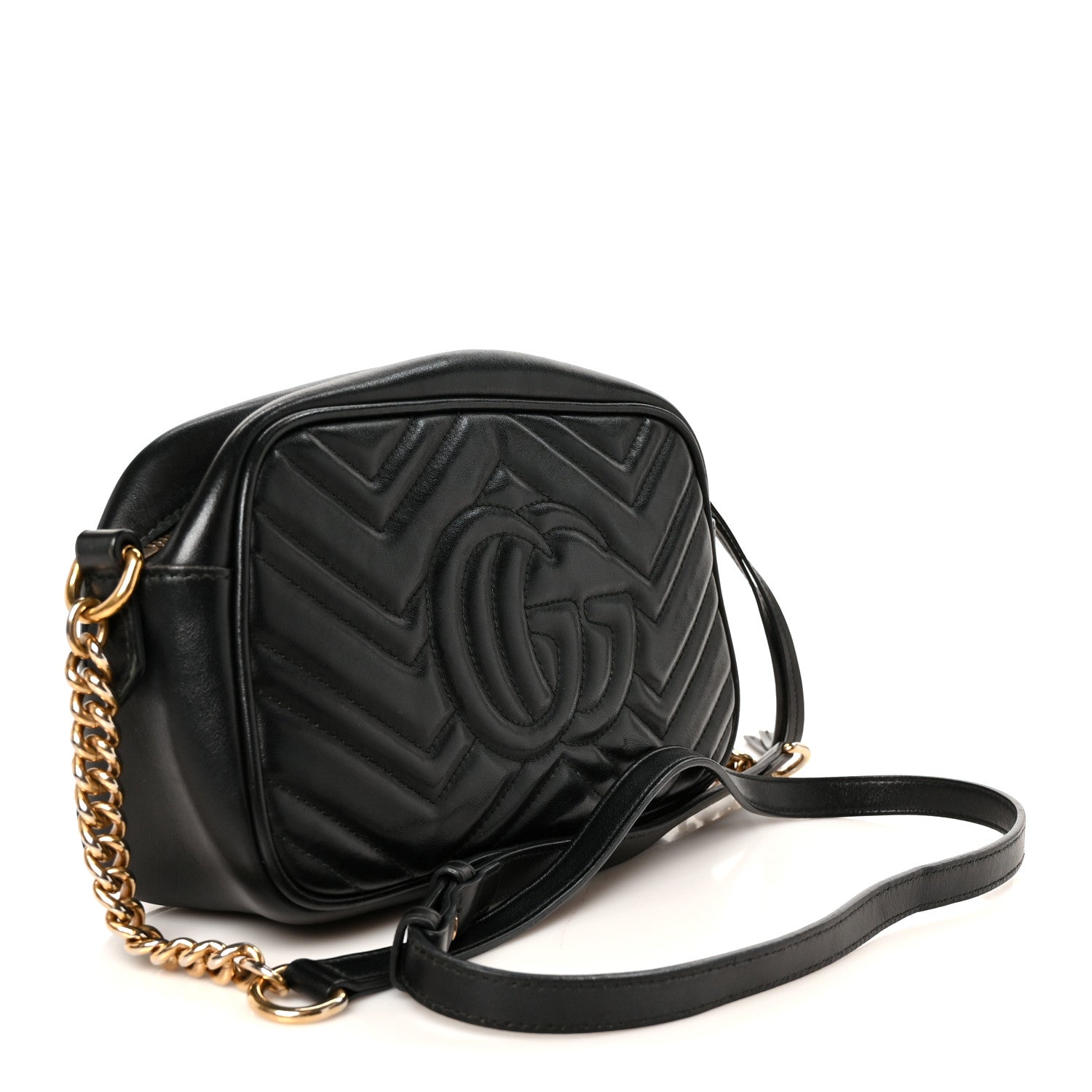 Gucci Calfskin Matelasse Small GG Marmont Chain Shoulder Bag Black 3 of 12