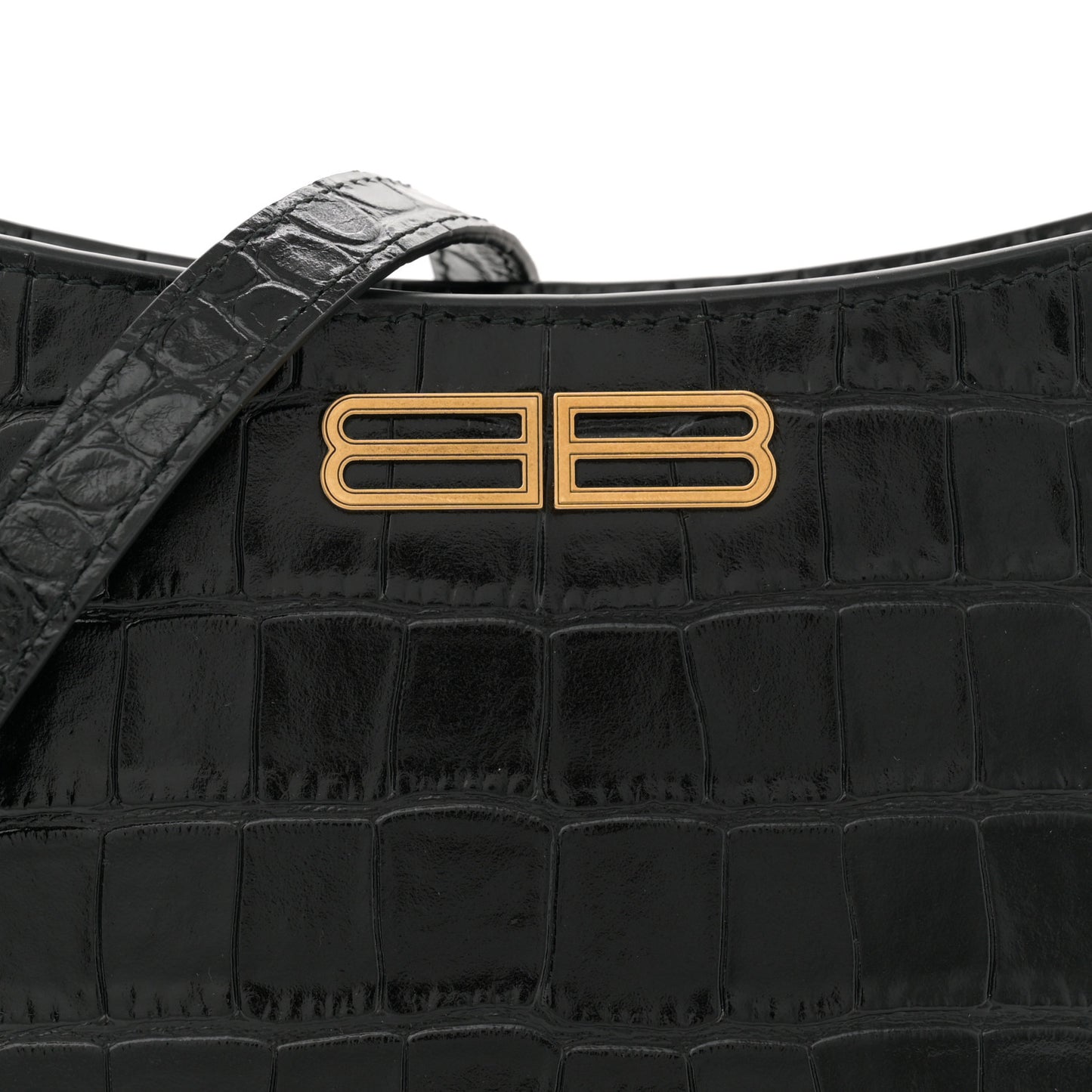 Shiny Super Supple Calfskin Crocodile Embossed Small XX Bag Black