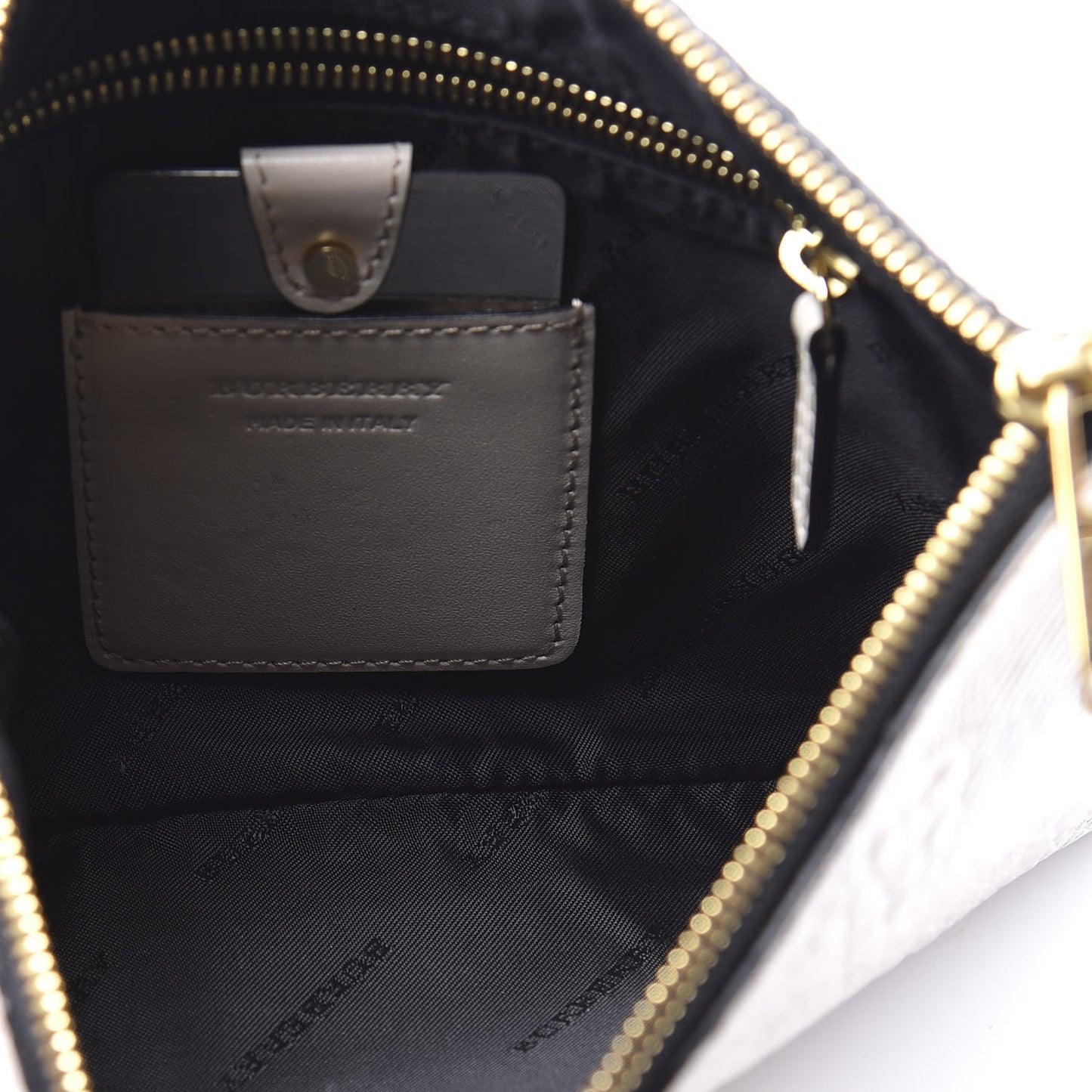 Signature Grain Calfskin Check Embossed Large Penelope Pouch Stone White