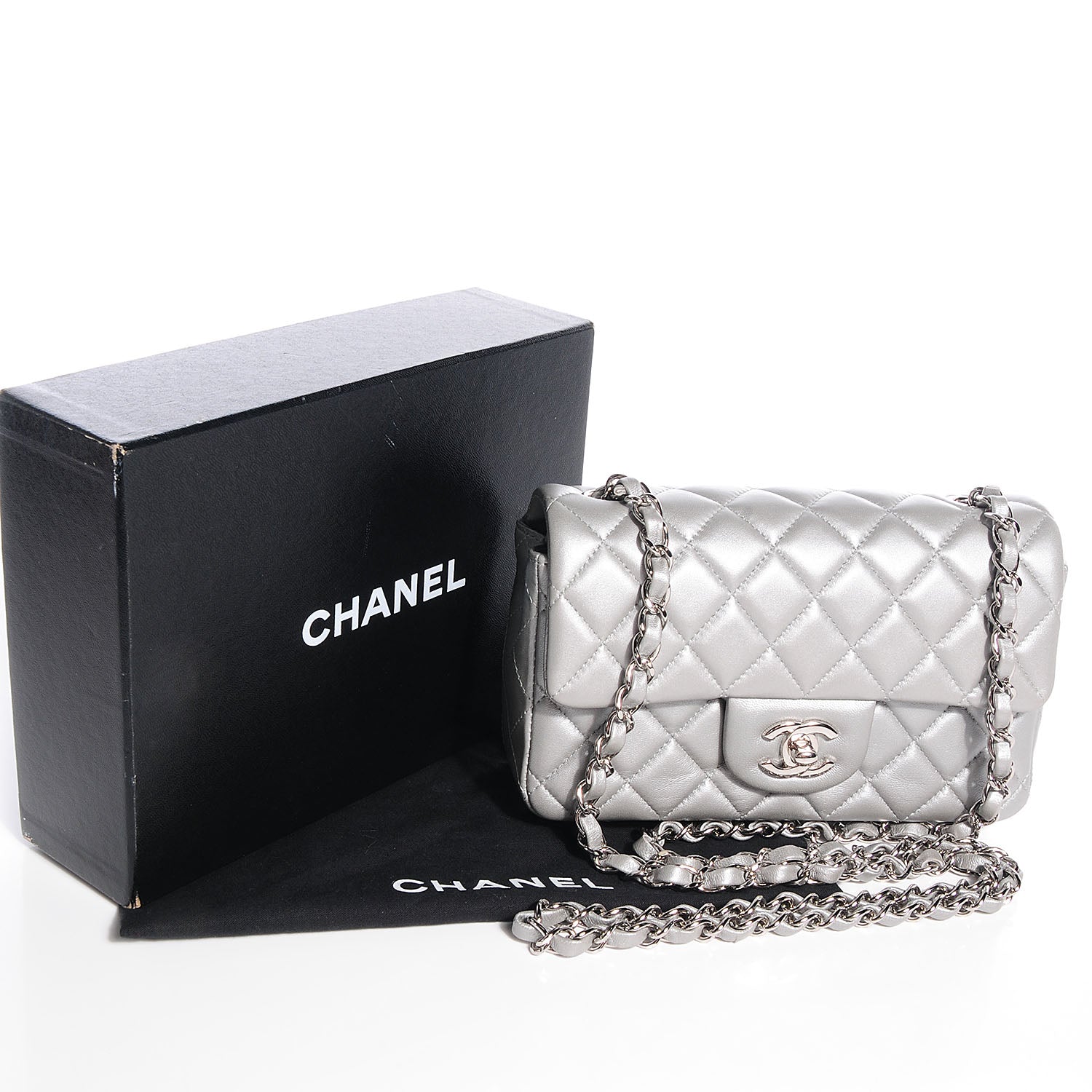 Chanel Lambskin Quilted Mini Flap Metallic Silver 5 of 9