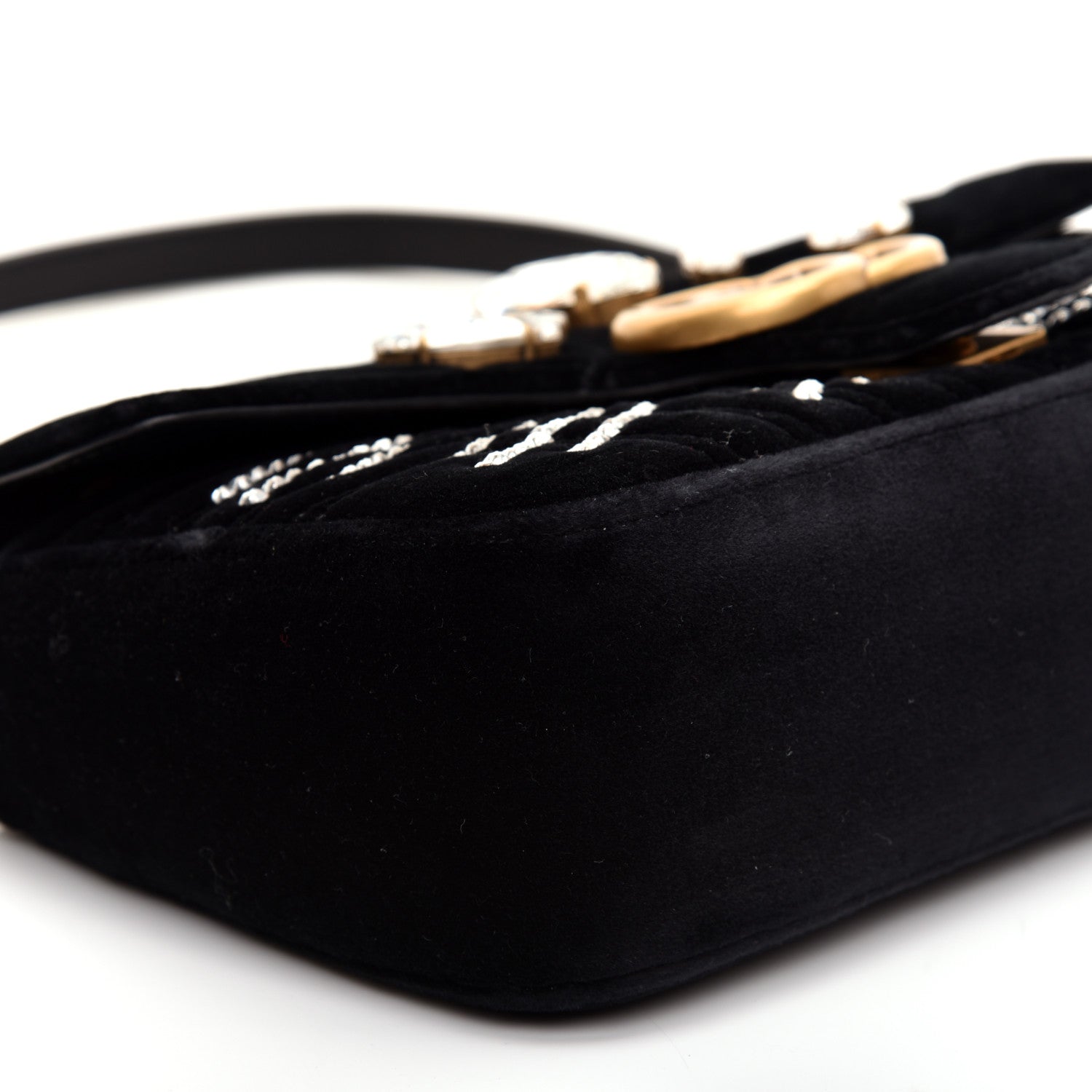 Gucci Velvet Matelasse Marquise Crystals Embroidered Small GG Marmont Shoulder Bag Black 6 of 11