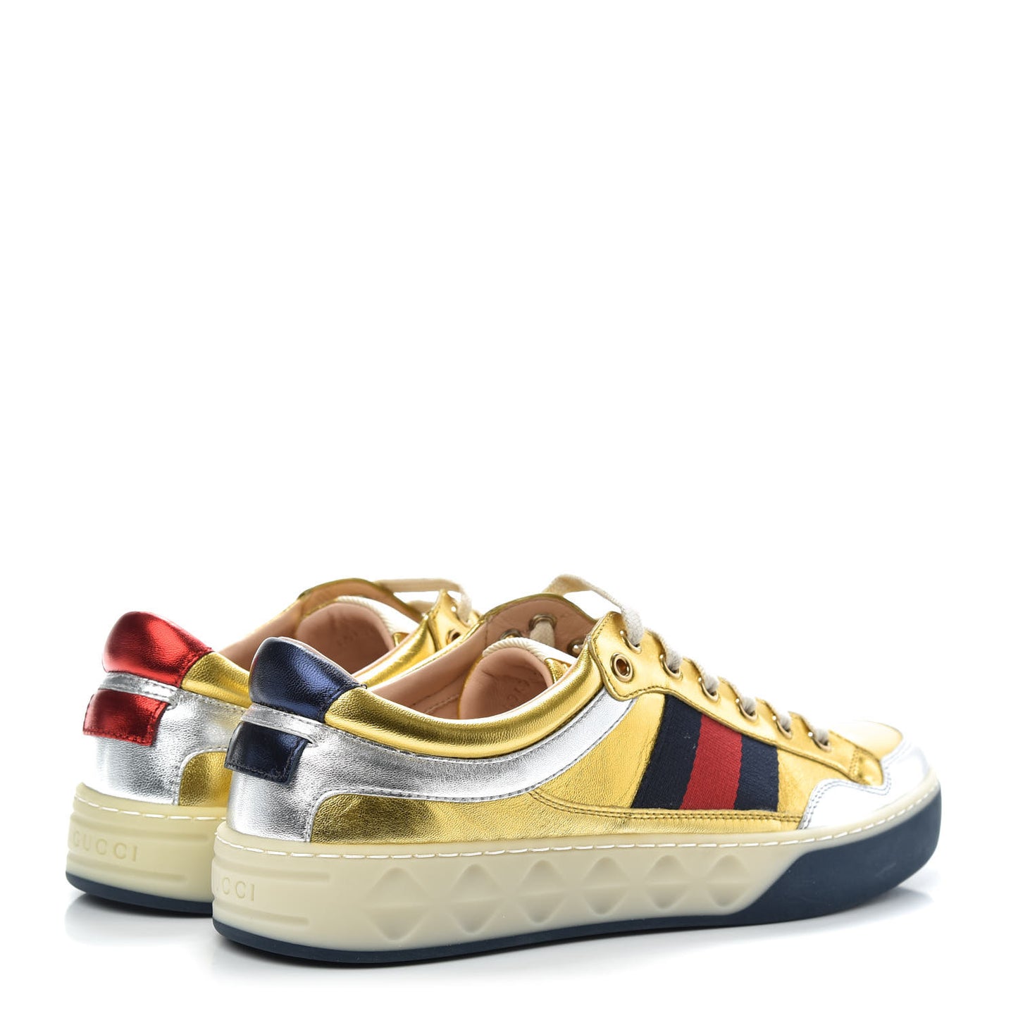 Metallic Nappa Web Mens Low Top Sneakers 7 Argento Oro Vecchio