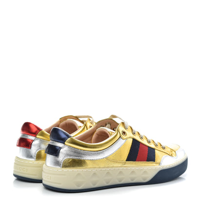 Gucci Metallic Nappa Web Mens Low Top Sneakers 7 Argento Oro Vecchio 4 of 9