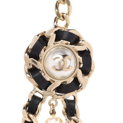 Chanel Pearl Lambskin Chain CC Multi Strand Necklace Gold Black 4 of 5