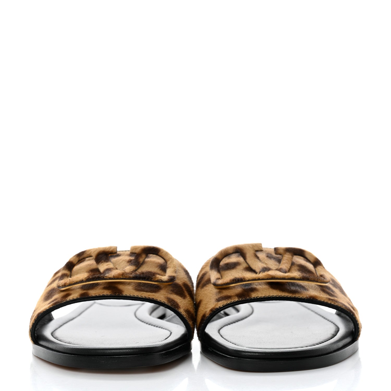 Valentino Garavani Calf Hair Leopard Print VLogo Flat Slide Sandals 37 Black 2 of 9