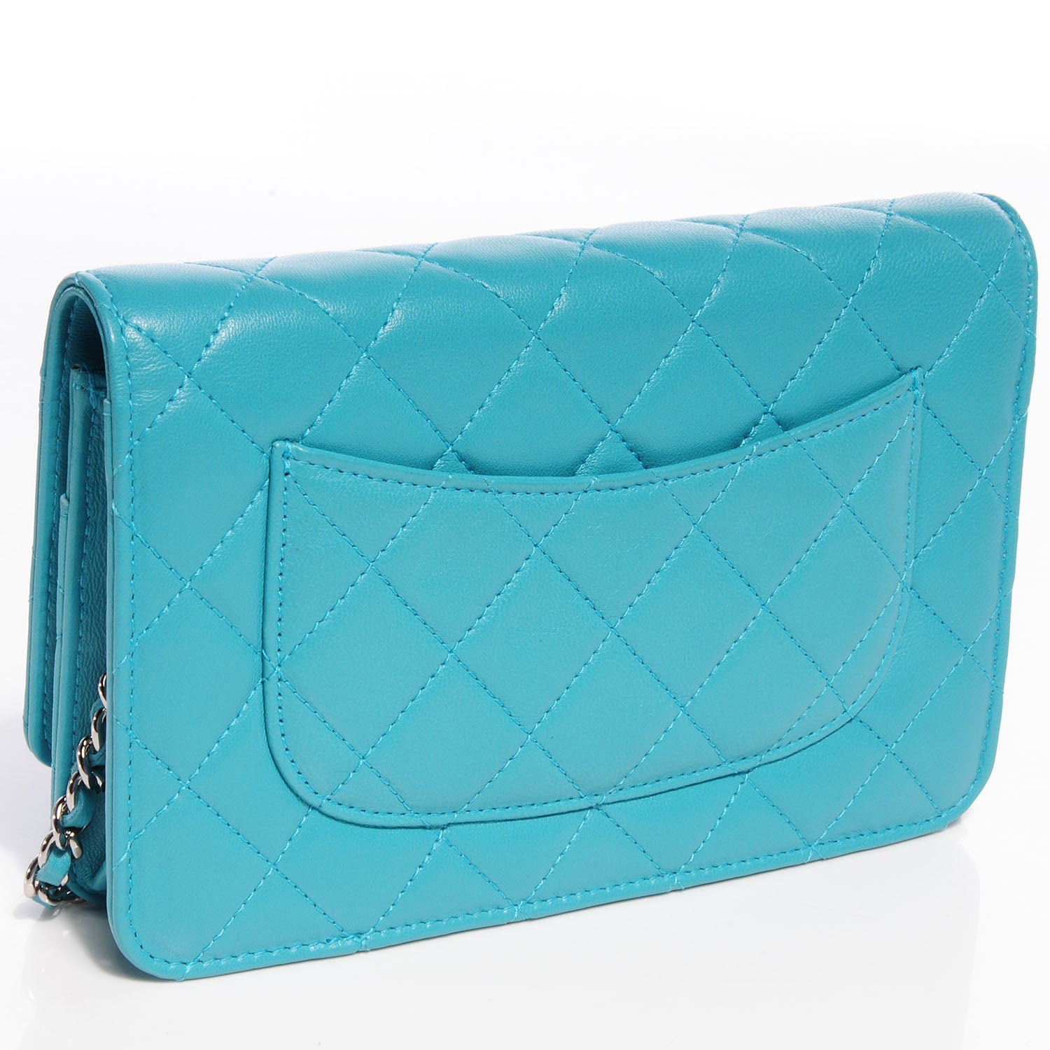 Chanel Lambskin Wallet On Chain WOC Turquoise 3 of 9