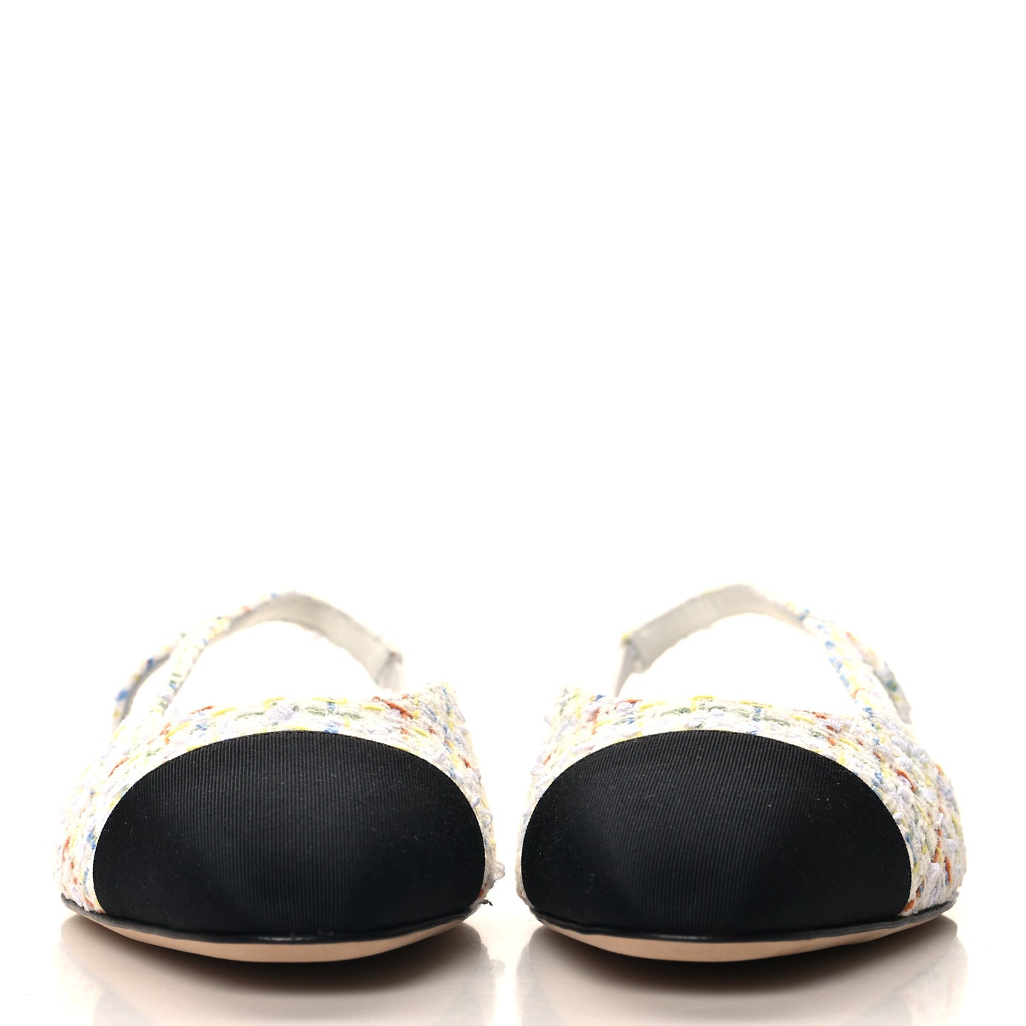Tweed Grosgrain Cap Toe CC Slingback Flat 40 White Multicolor