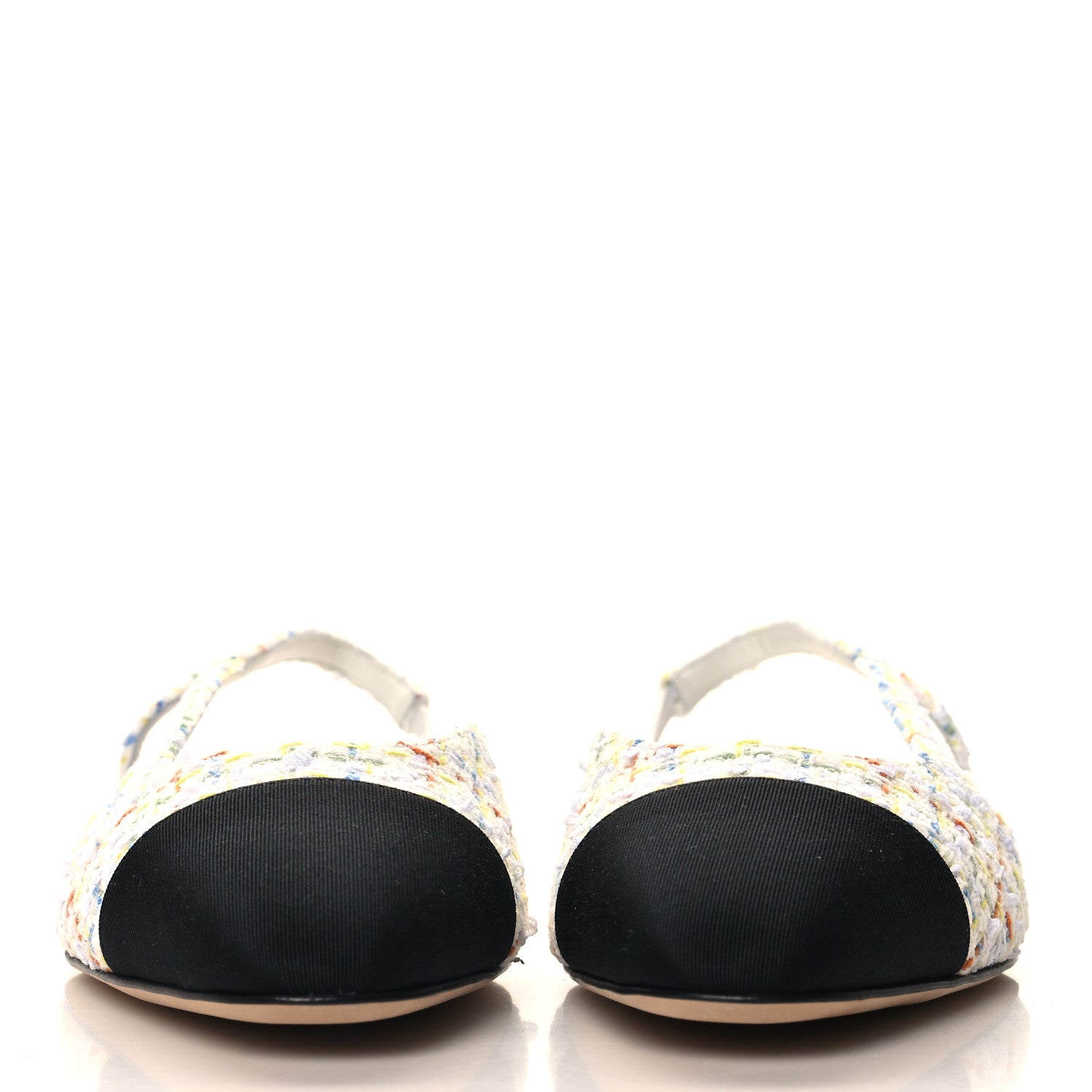 Chanel Tweed Grosgrain Cap Toe CC Slingback Flat 40 White Multicolor 3 of 10