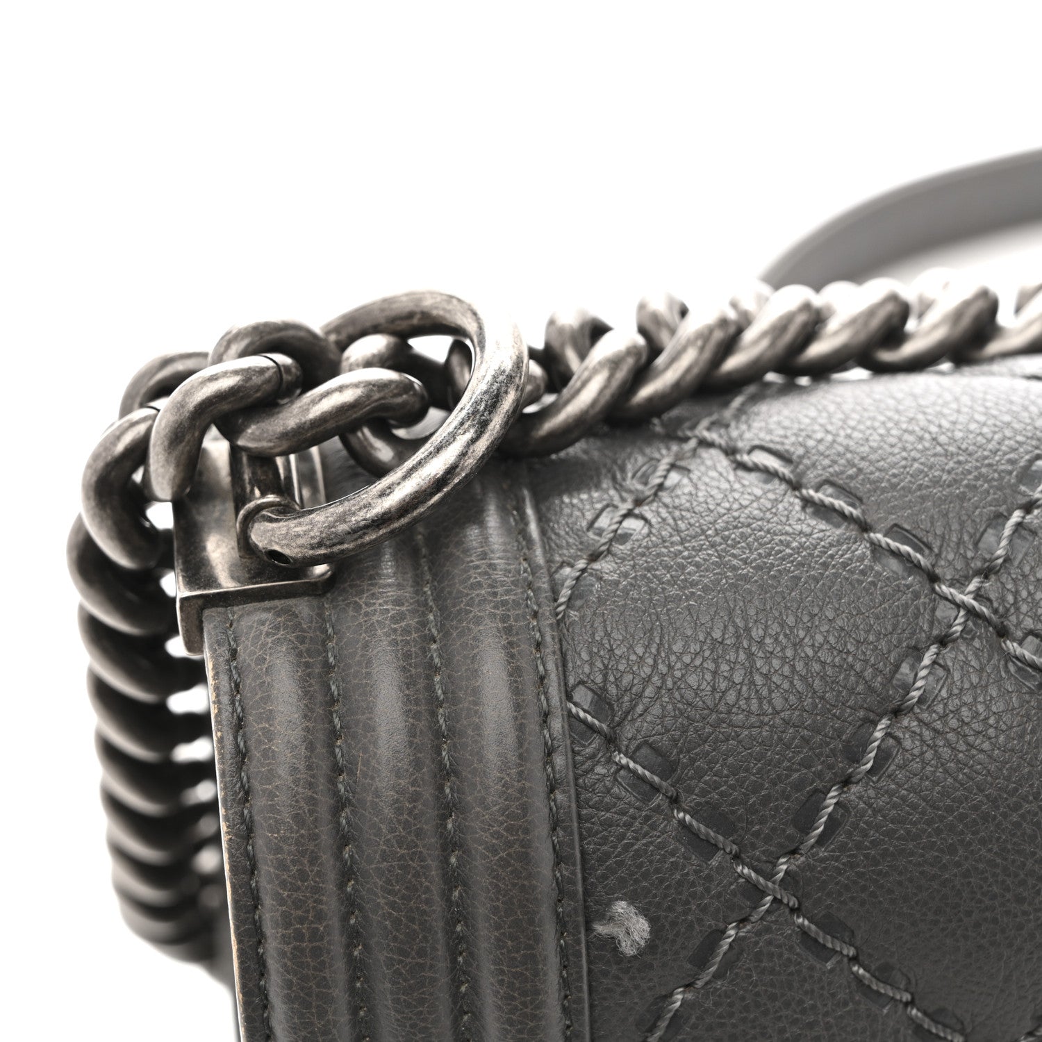 Chanel Calfskin Double Stitch Medium Boy Flap Grey 12 of 16