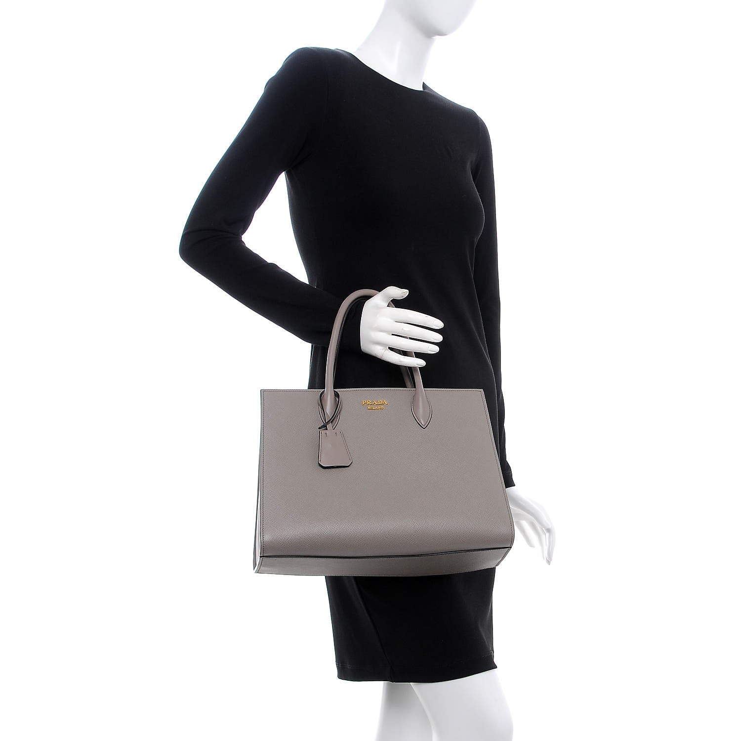 Prada Saffiano Cuir Inverted Pleat Tote Argilla 2 of 7