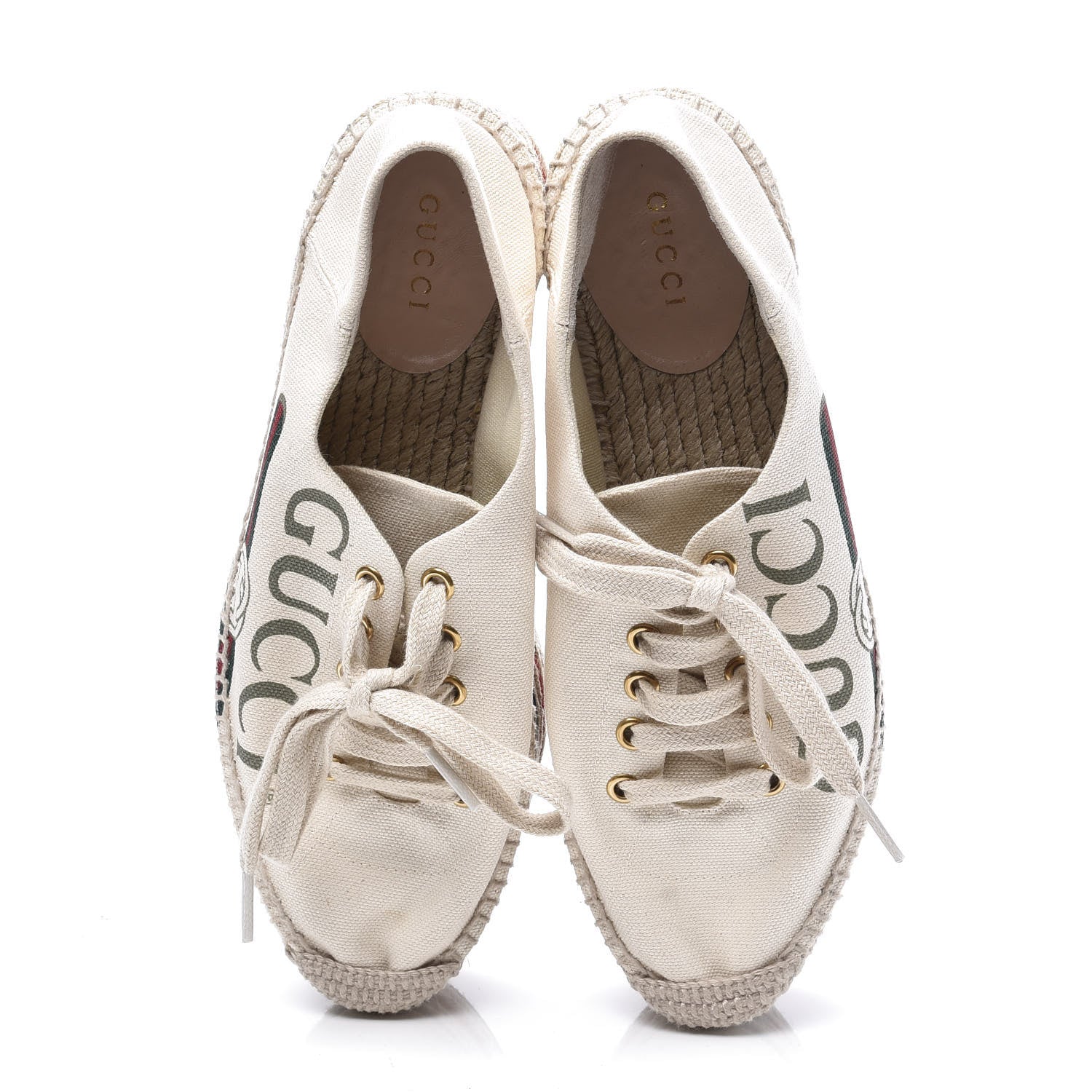 Gucci Canvas Logo Lace-Up Platform Espadrilles 36 Greggio Grege 5 of 11