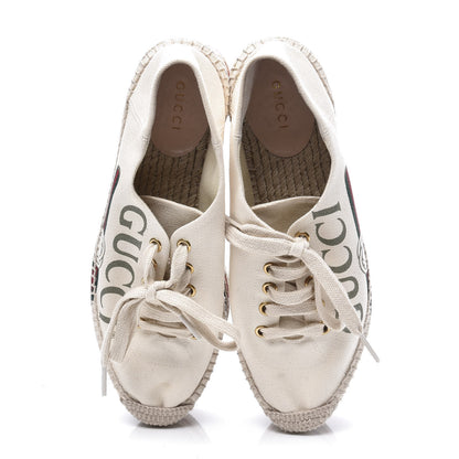 Gucci Canvas Logo Lace-Up Platform Espadrilles 36 Greggio Grege 5 of 11