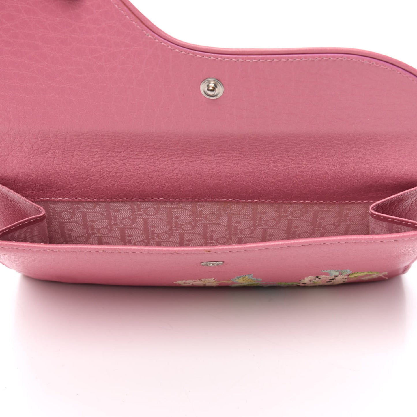 Calfskin Embroidered Romantic Flowers Saddle Wallet Pink
