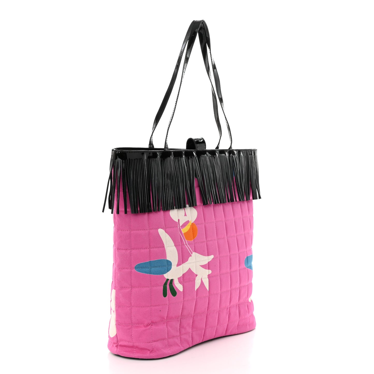 Canvas Patent Large Fringe Tote Pink