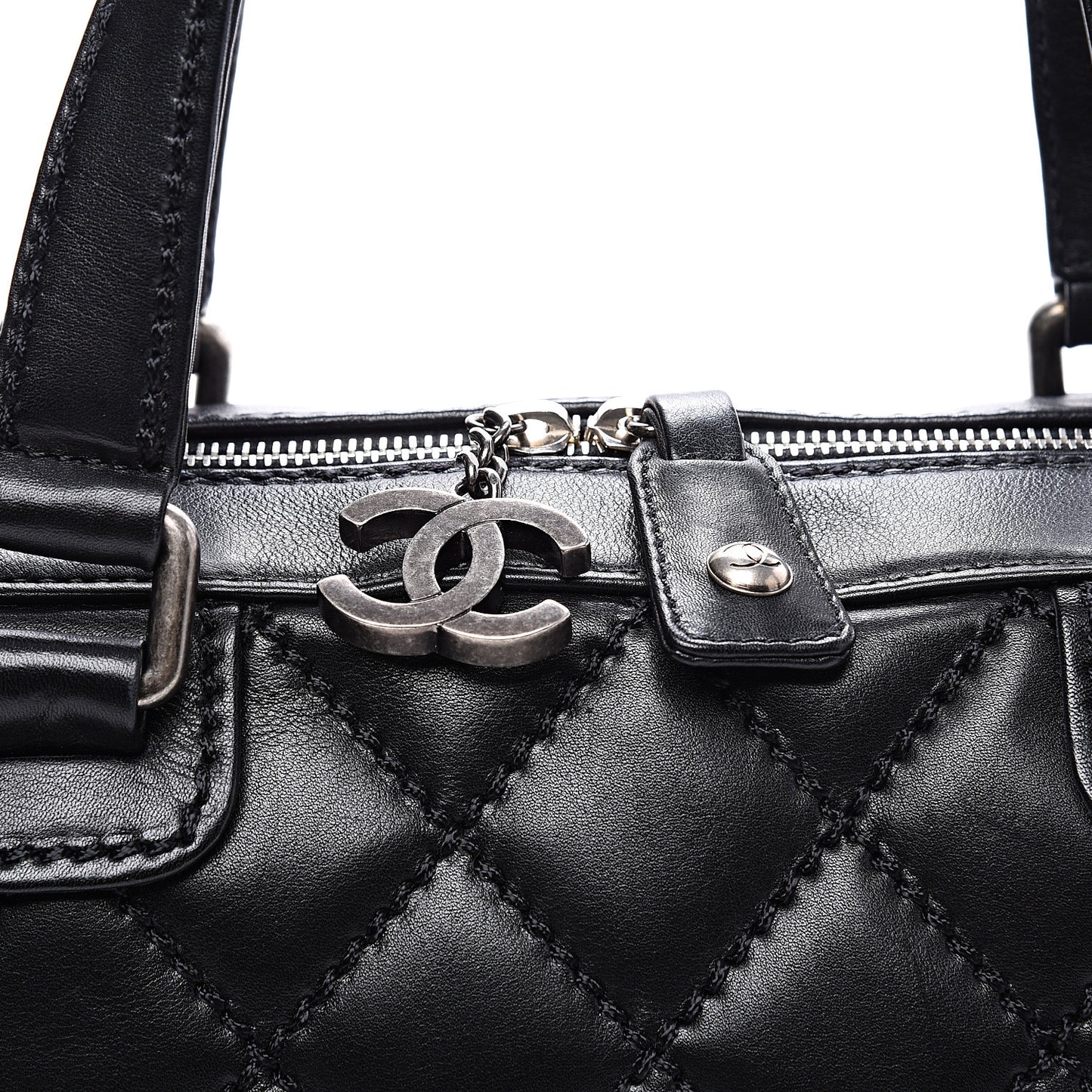Calfskin Quilted Top Handle Bag Black