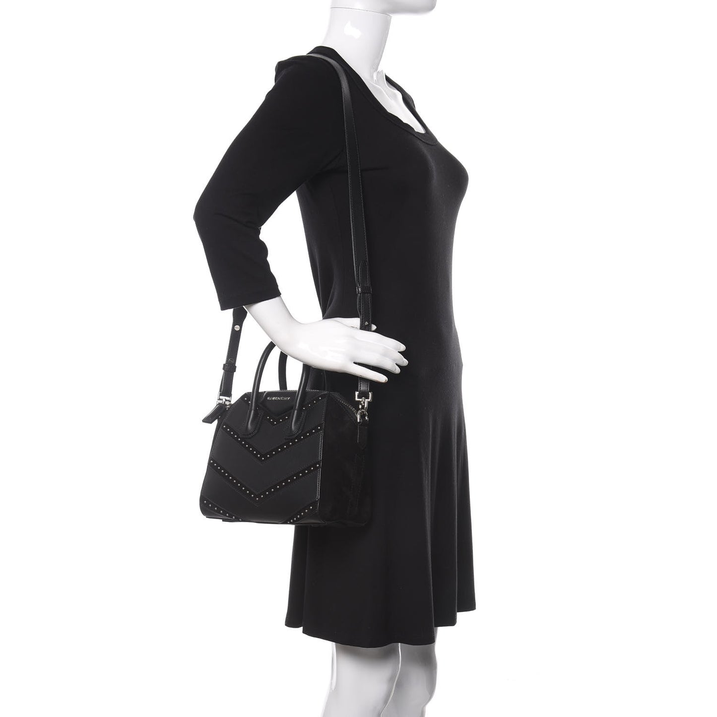 Calfskin Suede Mini Studded Chevron Antigona Black