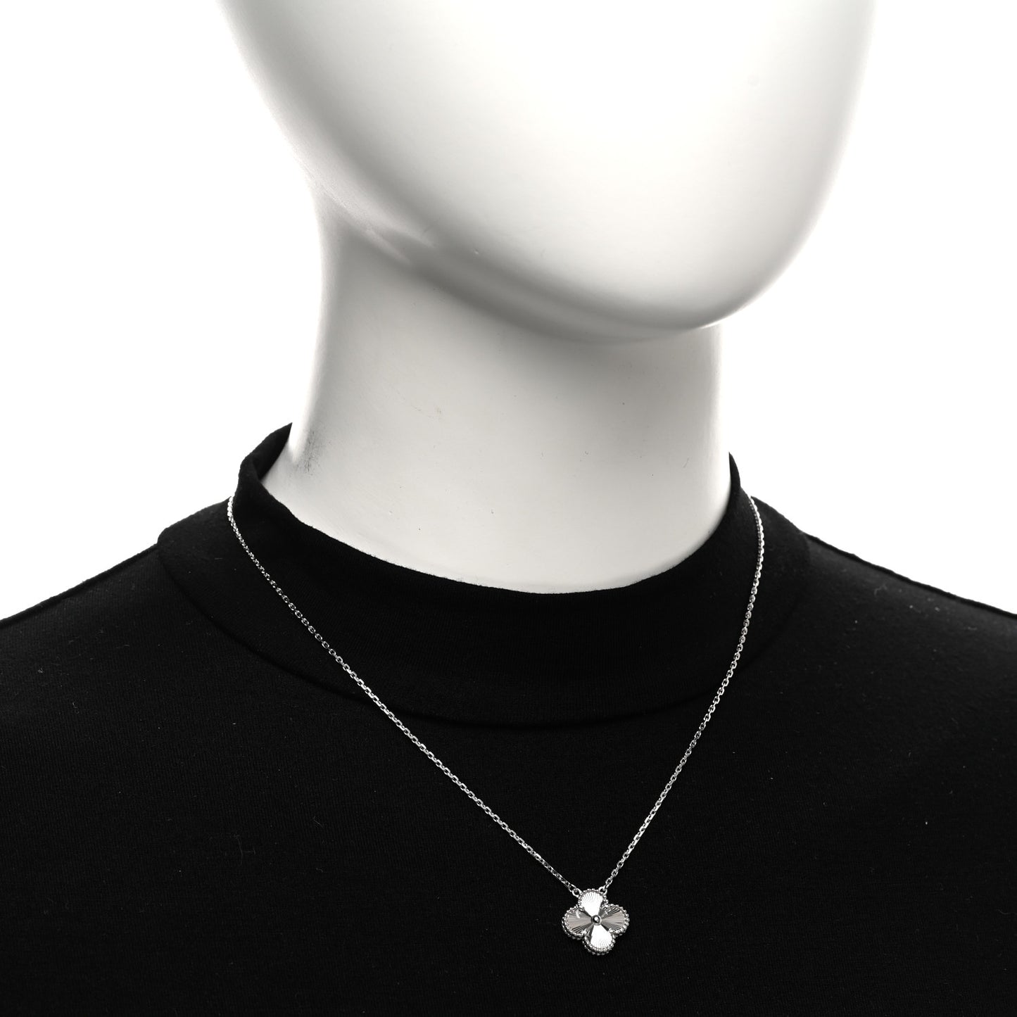 18K White Gold Guilloche Vintage Alhambra Pendant Necklace