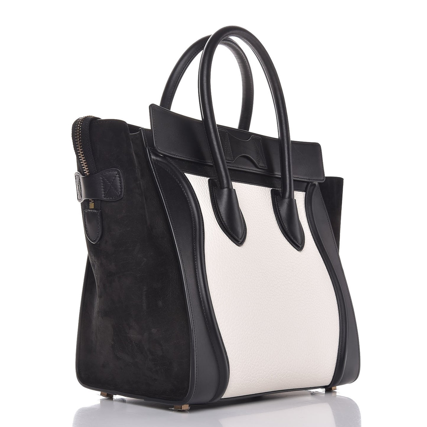 Elephant Calfskin Suede Mini Bi-Color Luggage Black White